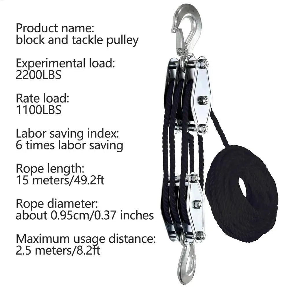 270 Rotatable Rope Pulley Block Zinc Alloy Hook Handheld Crane Heavy Duty Polyethylene Rope Pulley Hoist Manual Lifting Device