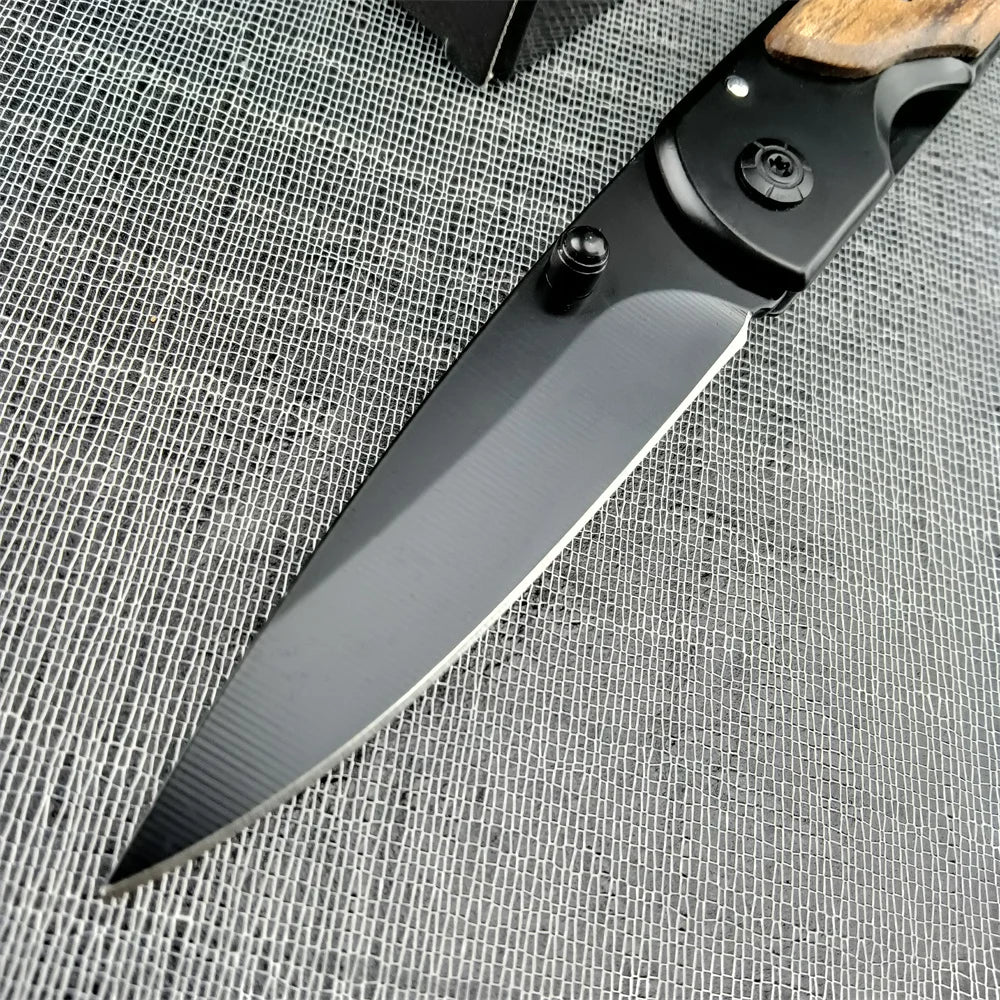 Ourdoor Survival Pocket Folding Knife Wood Handle Titanium Finish Blade Tactical Knifes EDC Hunting Self Defense Knives