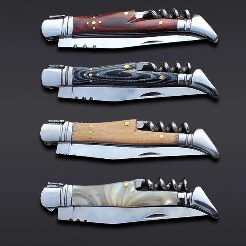 laguiole Pocket Knife Corkscrew Wine Openers Portable Folding Steak Knives Outdoor Camping Knife Camping Tool Household Use 1pcs