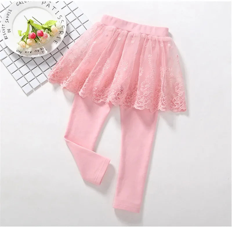 Baby Girls Leggings Kids Lace Princess Skirt Pants Spring Autumn Children Cotton Trousers 1-8 Years Girl Solid Color Leggings
