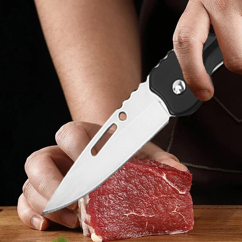 Folding Fruit Knife Stainless Steel Pocket Knife with Keychain Fruit Slicing Knives with Non-slip Handle Household Small Knife