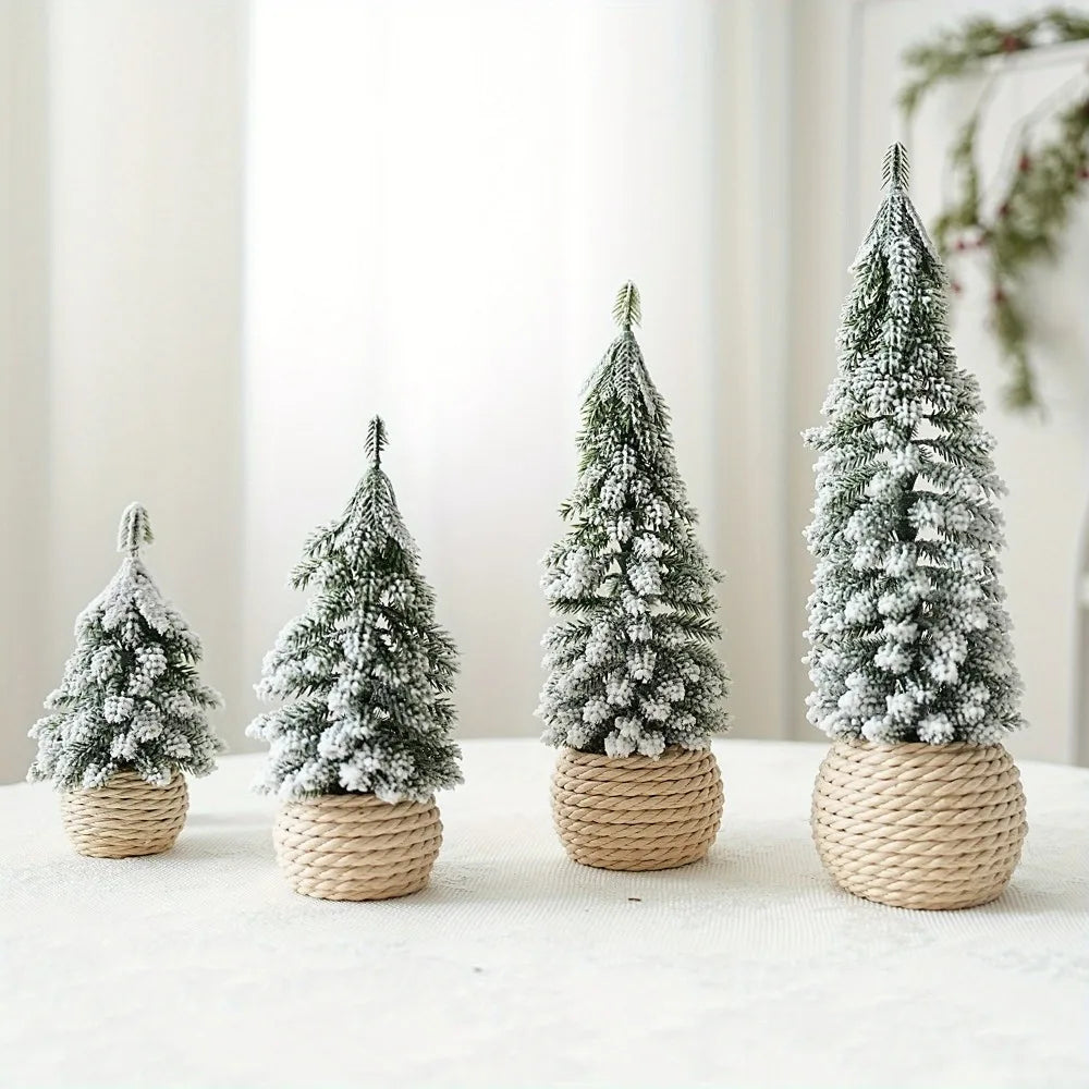 4Pcs/Set Mini Christmas Tree Artificial Small Snow Pine Xmas Tree Decorations New Year Party Ornaments Gifts Home Table Decor