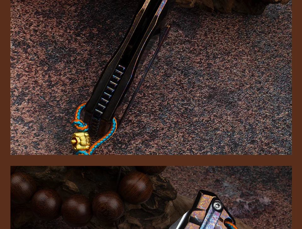 Blue Flame Titanium Handle Folding Knife with VG10 Blade, Titanium EDC Pocket Knife, Outdoor Camping Hunting Survival Tool Anti