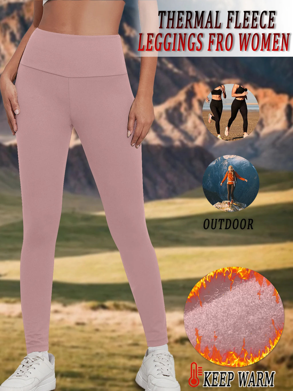 Womens Thermal Fleece Lined High Waisted Leggings. Workout Winter Warm Thick Tights Soft Yoga Pants