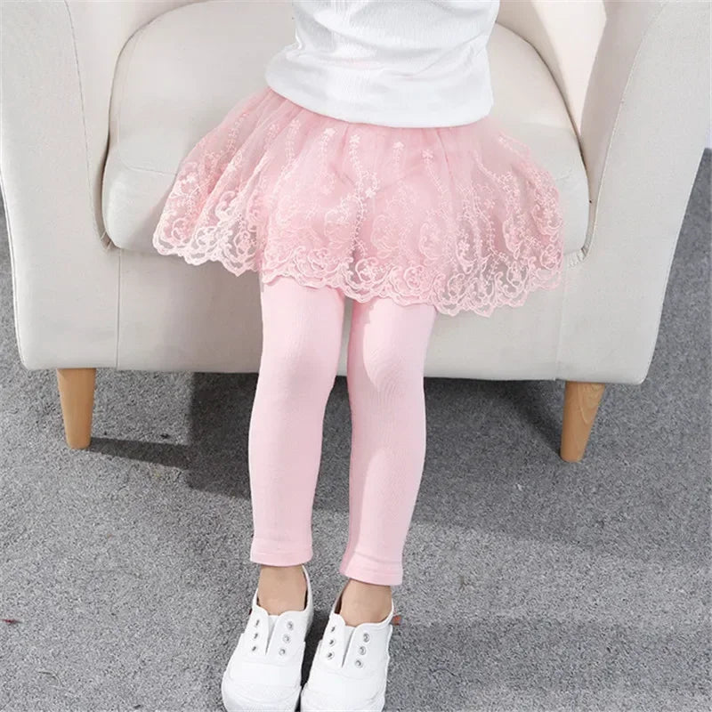 Baby Girls Leggings Kids Lace Princess Skirt Pants Spring Autumn Children Cotton Trousers 1-8 Years Girl Solid Color Leggings