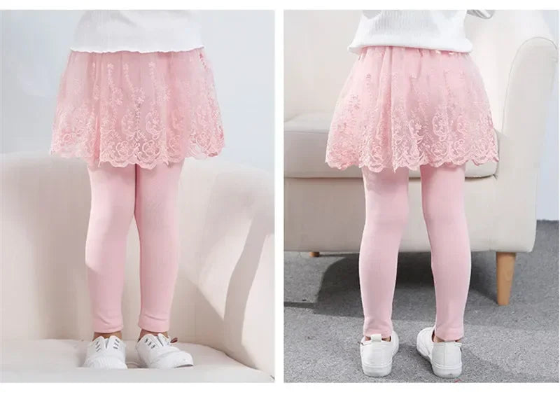 Baby Girls Leggings Kids Lace Princess Skirt Pants Spring Autumn Children Cotton Trousers 1-8 Years Girl Solid Color Leggings
