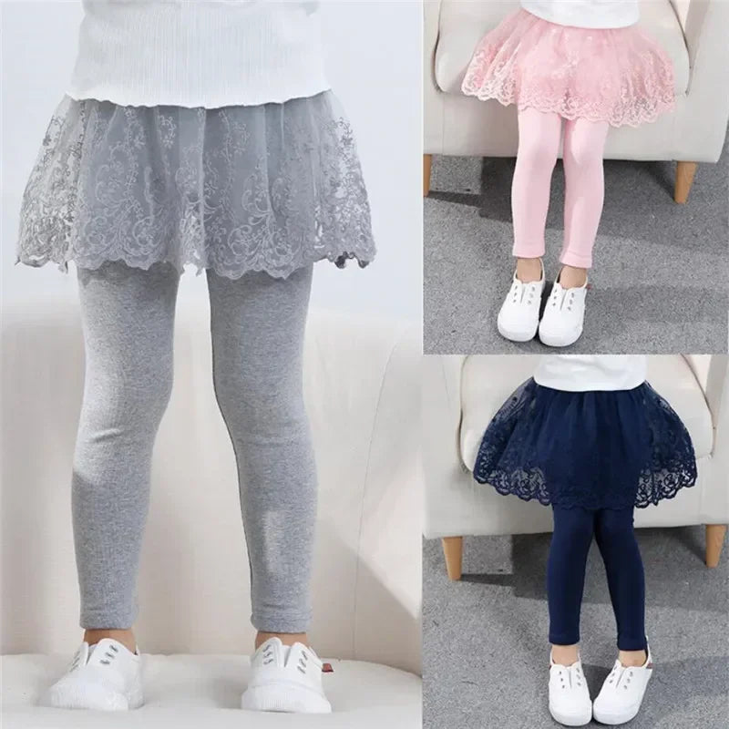 Baby Girls Leggings Kids Lace Princess Skirt Pants Spring Autumn Children Cotton Trousers 1-8 Years Girl Solid Color Leggings