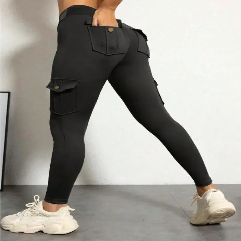 Women's Solid Color Leggings High Waisted Fitness Legings Yoga Pants Practical Pocket Sports Workwear Leggings