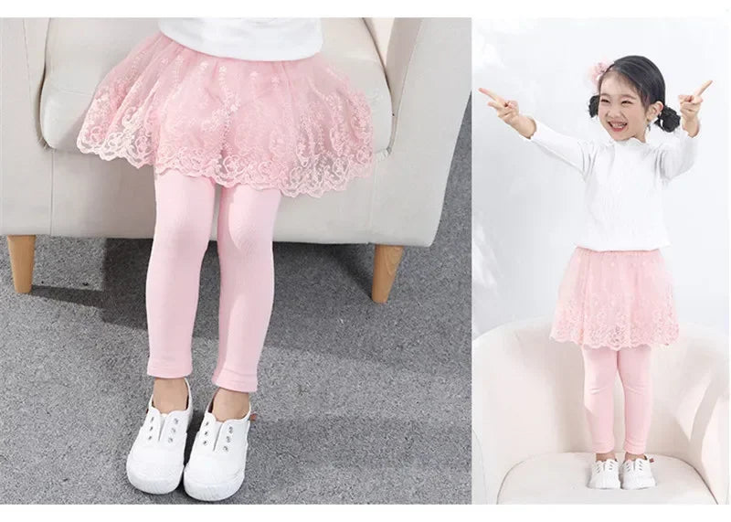 Baby Girls Leggings Kids Lace Princess Skirt Pants Spring Autumn Children Cotton Trousers 1-8 Years Girl Solid Color Leggings
