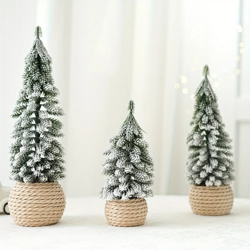 4Pcs/Set Mini Christmas Tree Artificial Small Snow Pine Xmas Tree Decorations New Year Party Ornaments Gifts Home Table Decor