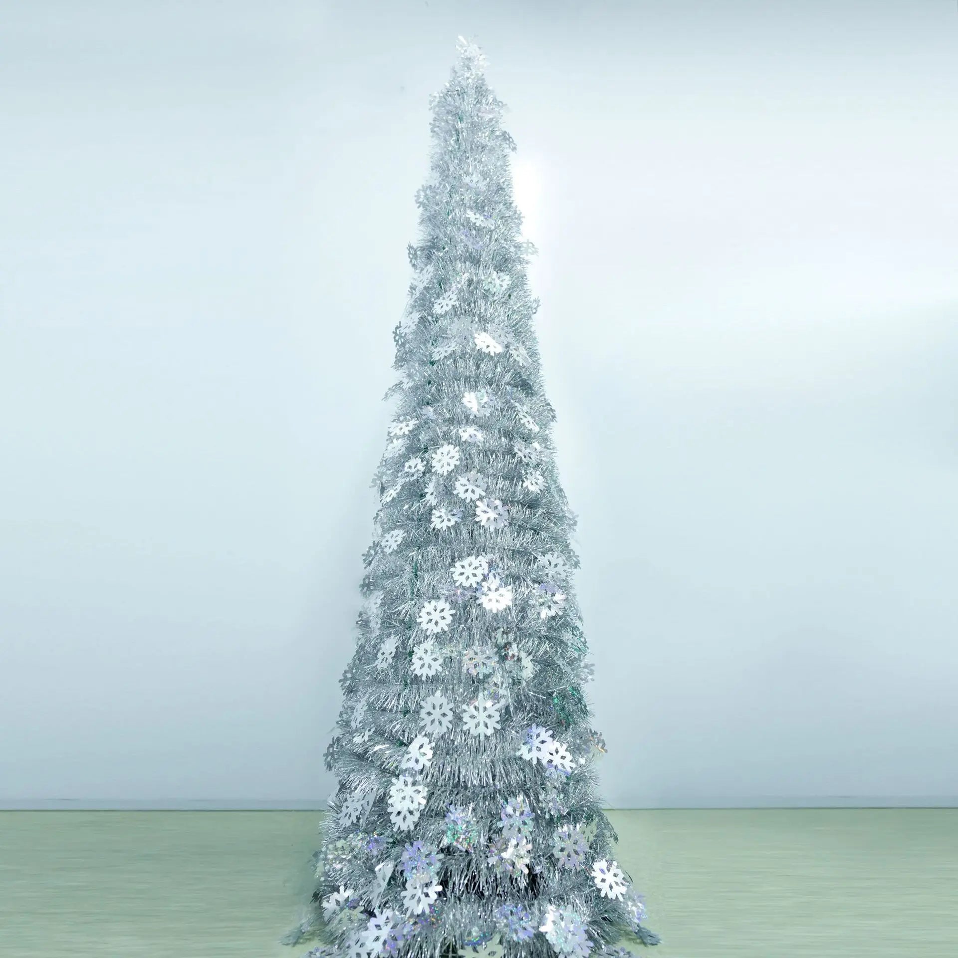 2025 Creative 1.5m Laser Snowflake Christmas Decoration Tree Foldable Shrinking Christmas Tree, Christmas Decoration