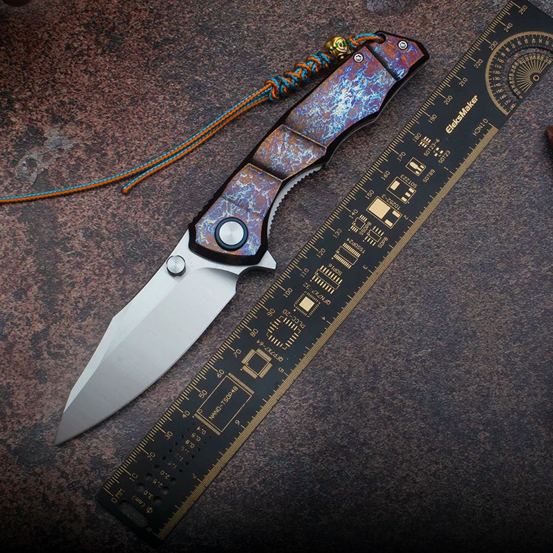 Blue Flame Titanium Handle Folding Knife with VG10 Blade, Titanium EDC Pocket Knife, Outdoor Camping Hunting Survival Tool Anti