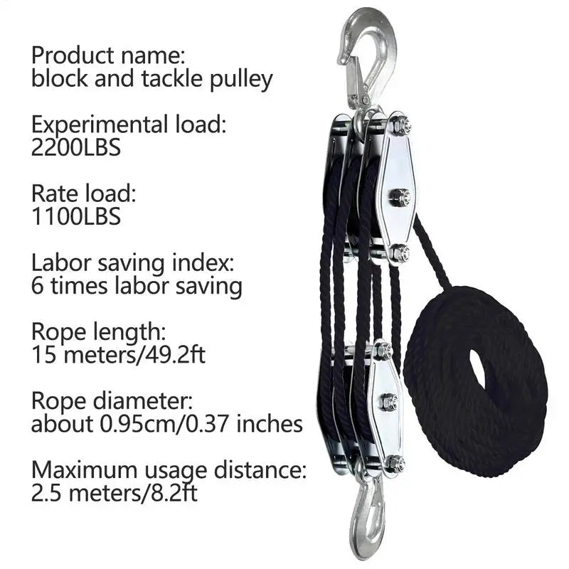270 Rotatable Rope Pulley Block Zinc Alloy Hook Handheld Crane Heavy Duty Polyethylene Rope Pulley Hoist Manual Lifting Device