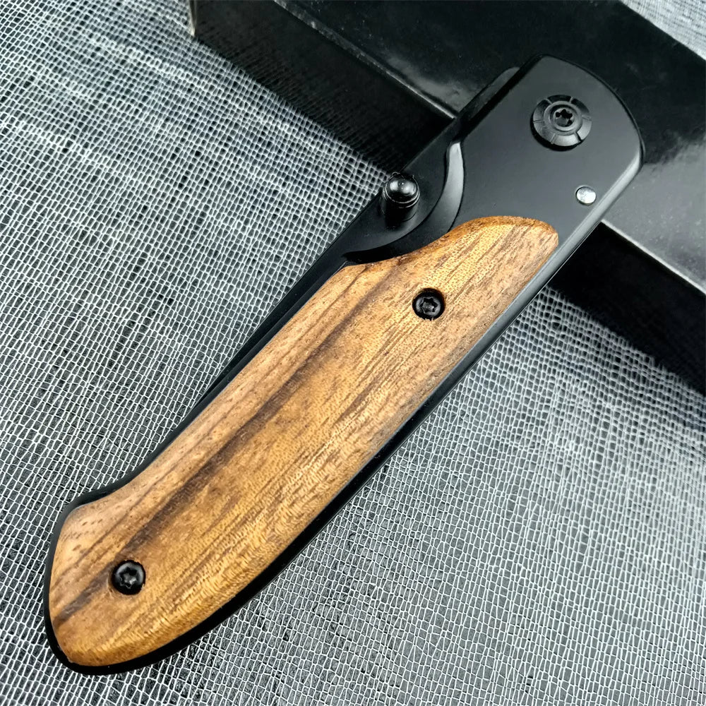 Ourdoor Survival Pocket Folding Knife Wood Handle Titanium Finish Blade Tactical Knifes EDC Hunting Self Defense Knives