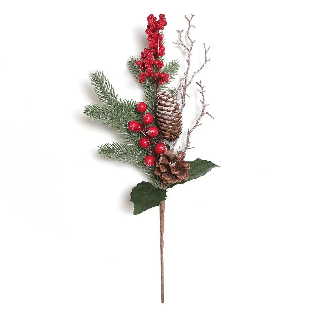 Gift Xmas Tree Ornament Leaves Branches Christmas Decorative Garland Pine Cones Vine Artificial Red Berries Hanging Wreath