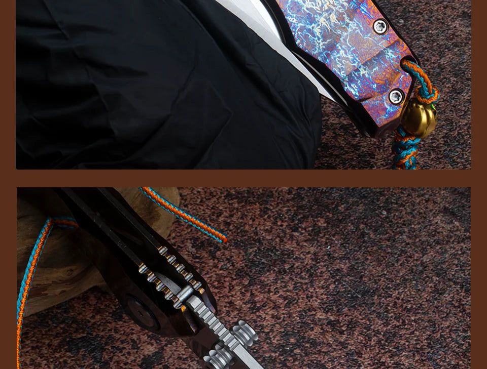 Blue Flame Titanium Handle Folding Knife with VG10 Blade, Titanium EDC Pocket Knife, Outdoor Camping Hunting Survival Tool Anti