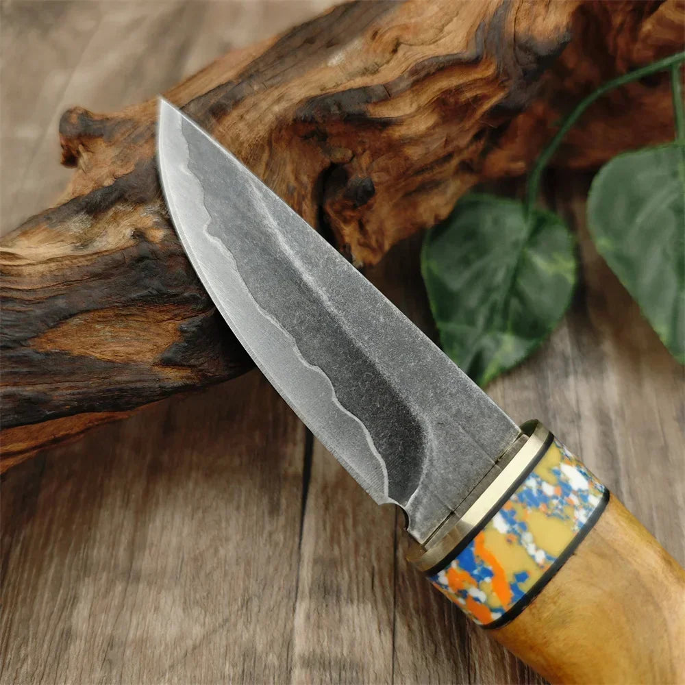 Portable Mini fixed blade knives tactical Straight Knife Composite Steel Laser Laser Blade White Shadow Wood Handle Fruit Knife