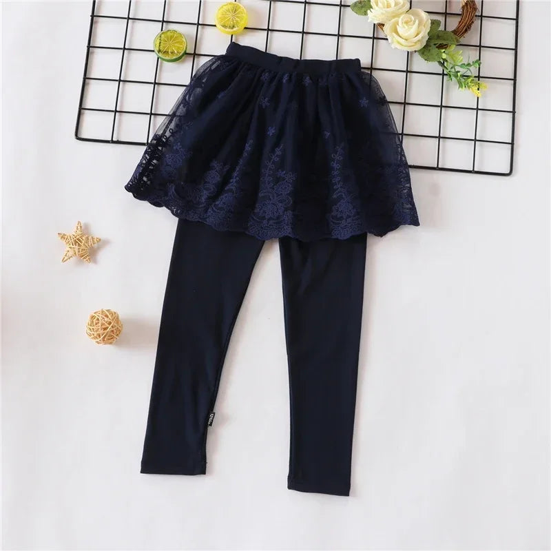 Baby Girls Leggings Kids Lace Princess Skirt Pants Spring Autumn Children Cotton Trousers 1-8 Years Girl Solid Color Leggings