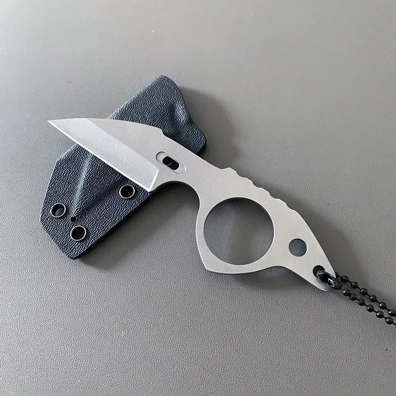 All Stainless Steel Sharp Small Fixed Blade Neck Knife EDC Outdoor Camping Portable Pocket Knives With Chain Scabbard