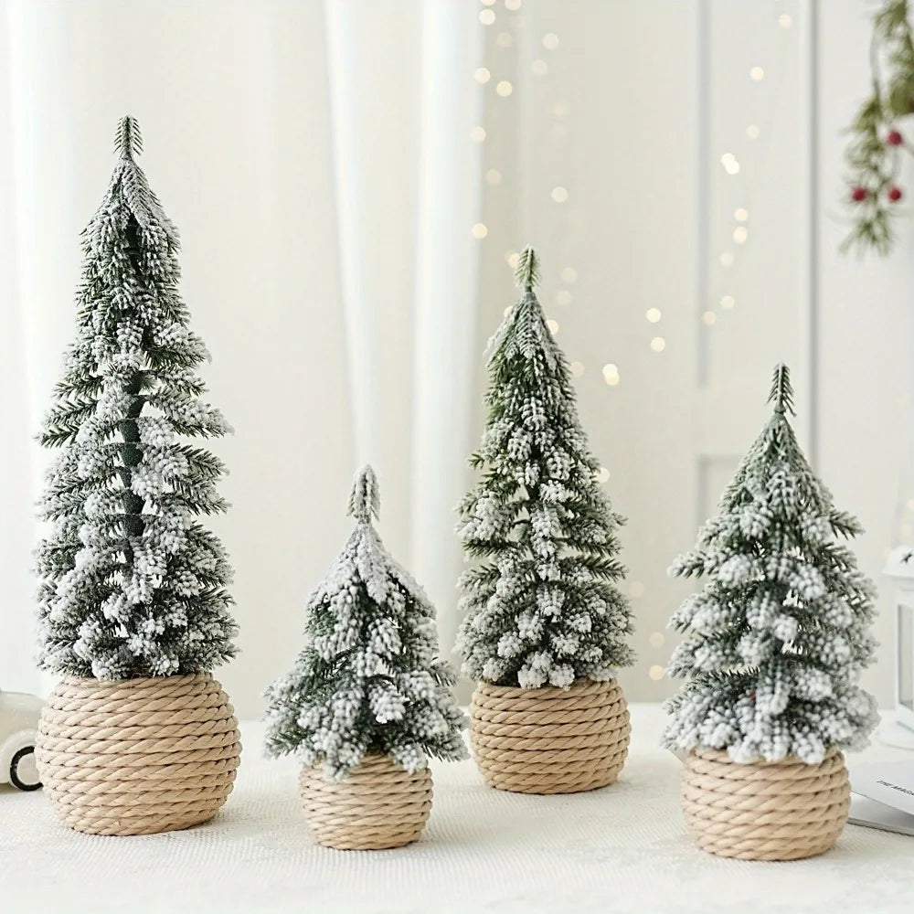 4Pcs/Set Mini Christmas Tree Artificial Small Snow Pine Xmas Tree Decorations New Year Party Ornaments Gifts Home Table Decor