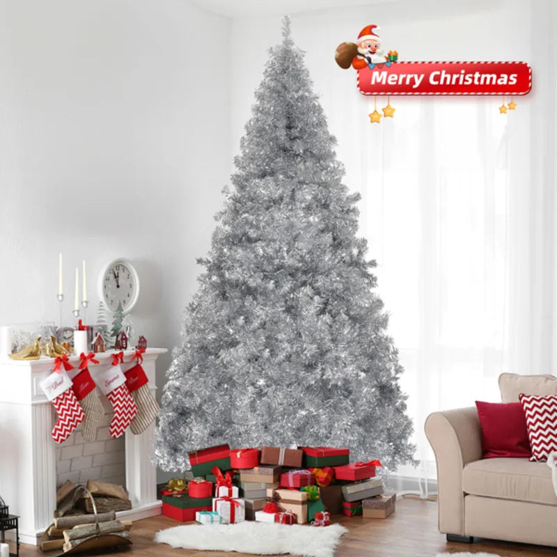 8Ft Sier PET Christmas Tree 1350 Branches Automatic Structure - Artificial Xmas Decor Indoor Easy Assemble Holiday Decoration