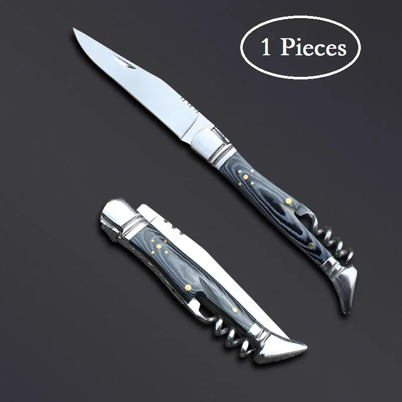 laguiole Pocket Knife Corkscrew Wine Openers Portable Folding Steak Knives Outdoor Camping Knife Camping Tool Household Use 1pcs
