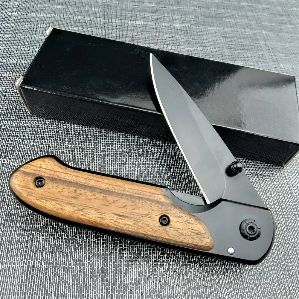 Ourdoor Survival Pocket Folding Knife Wood Handle Titanium Finish Blade Tactical Knifes EDC Hunting Self Defense Knives