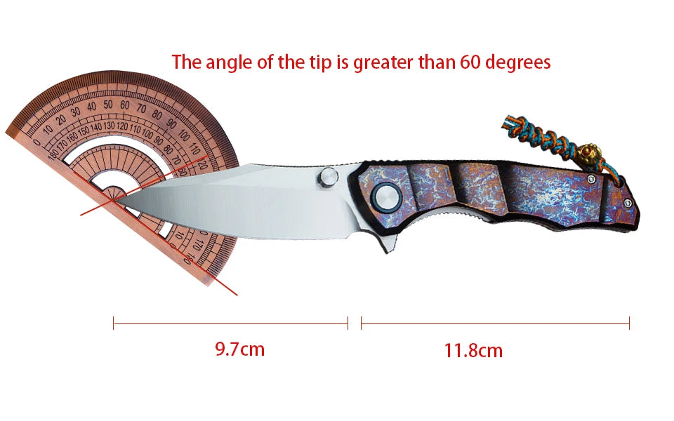 Blue Flame Titanium Handle Folding Knife with VG10 Blade, Titanium EDC Pocket Knife, Outdoor Camping Hunting Survival Tool Anti