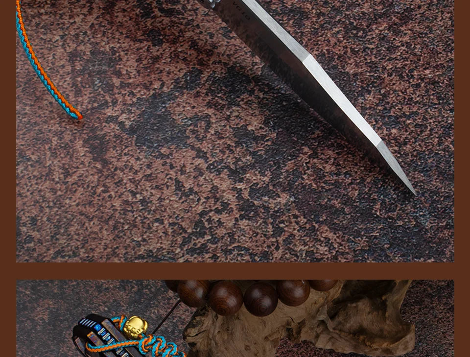 Blue Flame Titanium Handle Folding Knife with VG10 Blade, Titanium EDC Pocket Knife, Outdoor Camping Hunting Survival Tool Anti