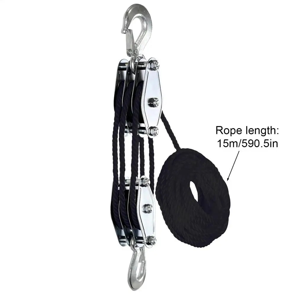 270 Rotatable Rope Pulley Block Zinc Alloy Hook Handheld Crane Heavy Duty Polyethylene Rope Pulley Hoist Manual Lifting Device