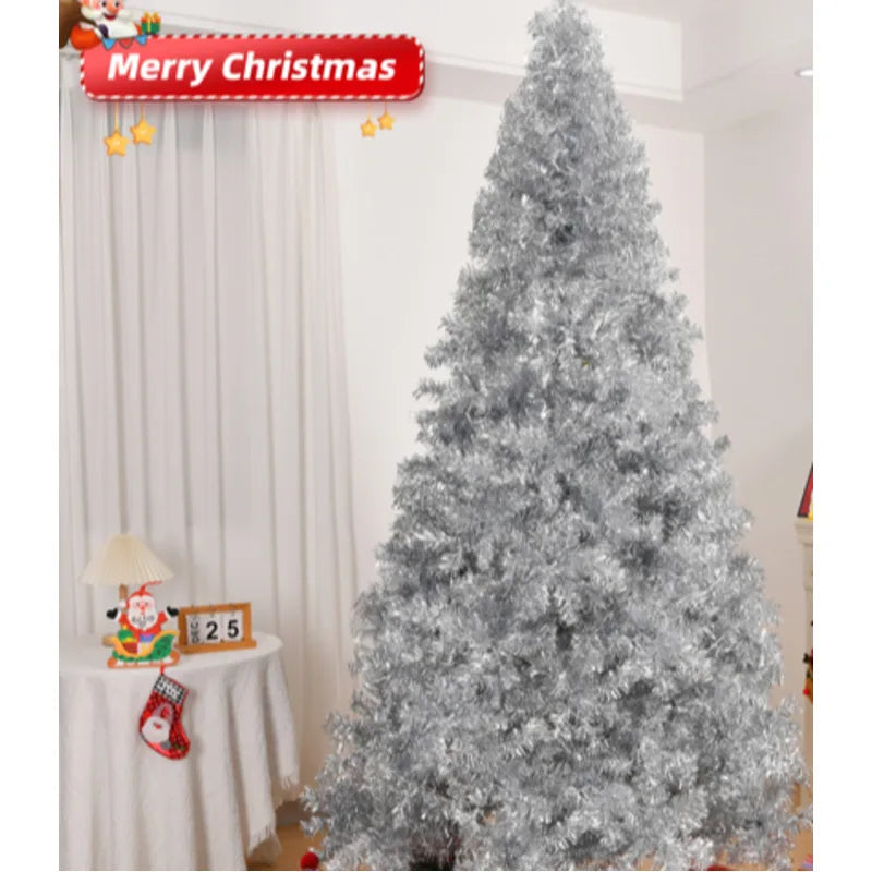 8Ft Sier PET Christmas Tree 1350 Branches Automatic Structure - Artificial Xmas Decor Indoor Easy Assemble Holiday Decoration