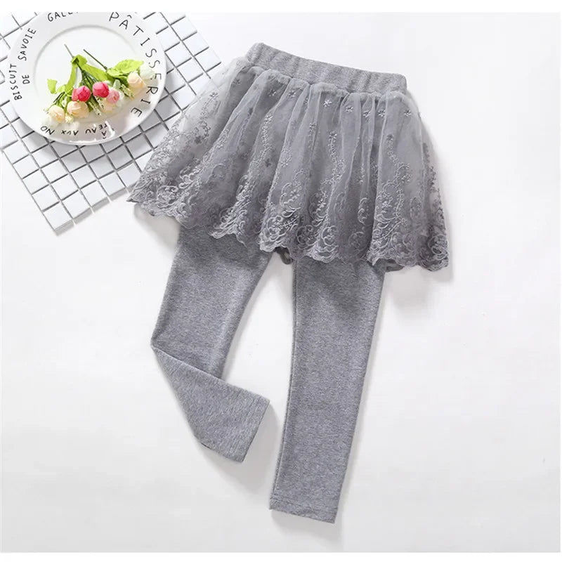 Baby Girls Leggings Kids Lace Princess Skirt Pants Spring Autumn Children Cotton Trousers 1-8 Years Girl Solid Color Leggings