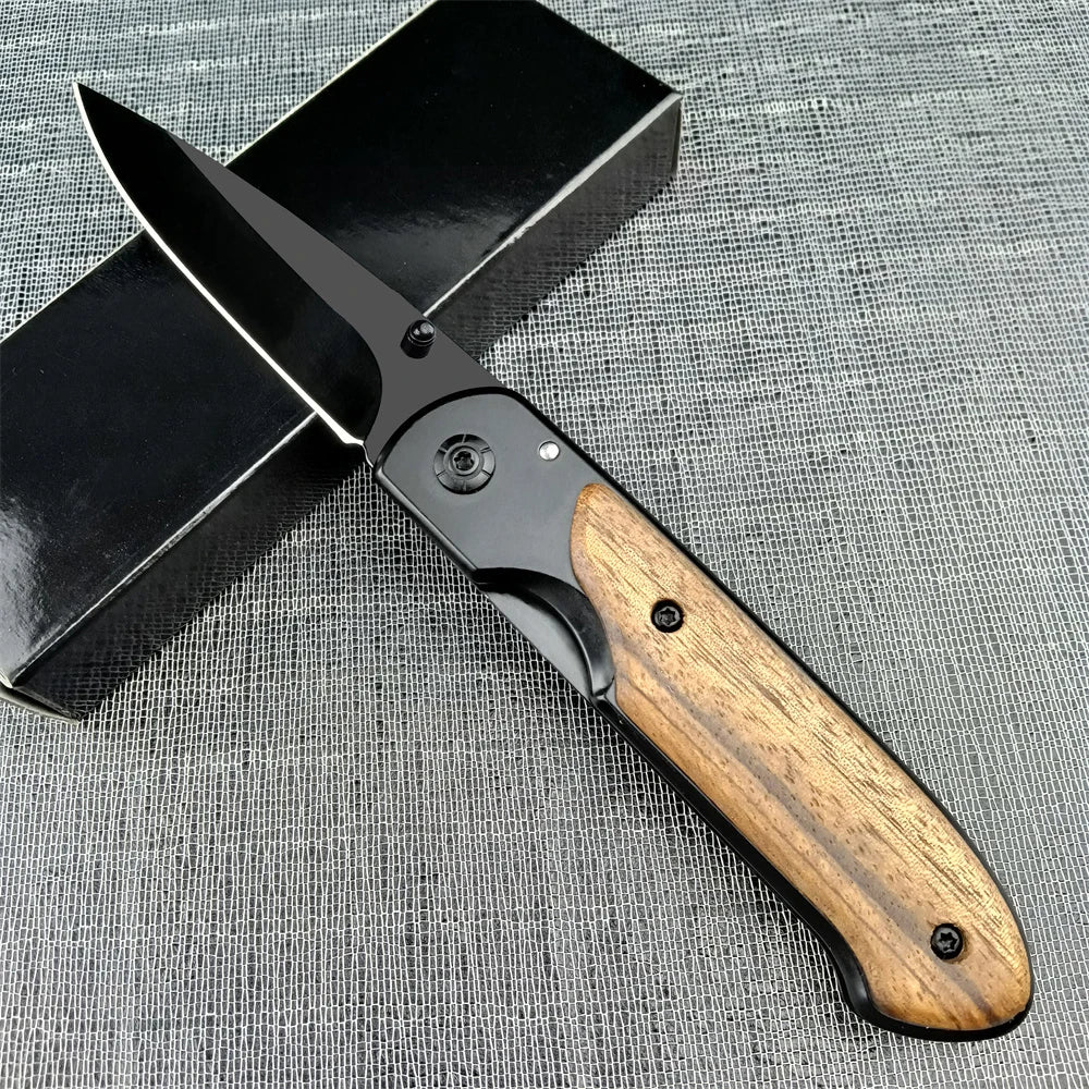 Ourdoor Survival Pocket Folding Knife Wood Handle Titanium Finish Blade Tactical Knifes EDC Hunting Self Defense Knives