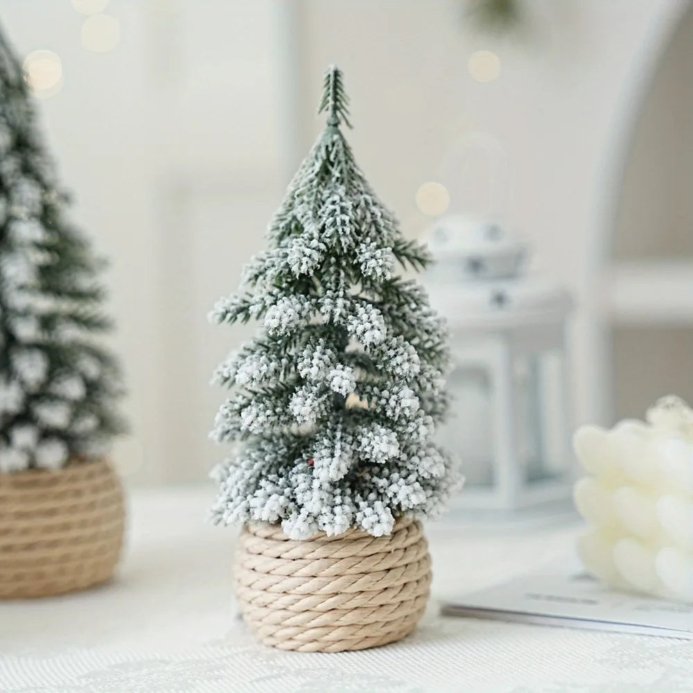 4Pcs/Set Mini Christmas Tree Artificial Small Snow Pine Xmas Tree Decorations New Year Party Ornaments Gifts Home Table Decor