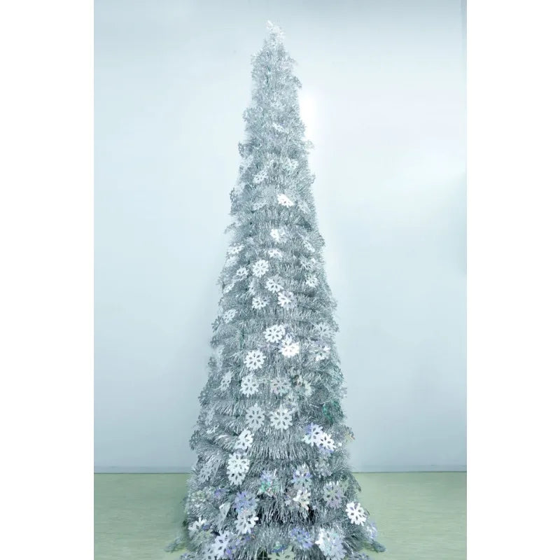 2025 Creative 1.5m Laser Snowflake Christmas Decoration Tree Foldable Shrinking Christmas Tree, Christmas Decoration