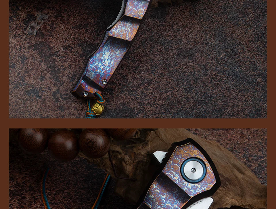 Blue Flame Titanium Handle Folding Knife with VG10 Blade, Titanium EDC Pocket Knife, Outdoor Camping Hunting Survival Tool Anti