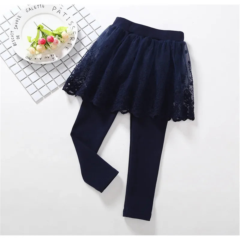 Baby Girls Leggings Kids Lace Princess Skirt Pants Spring Autumn Children Cotton Trousers 1-8 Years Girl Solid Color Leggings