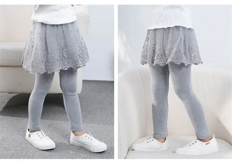 Baby Girls Leggings Kids Lace Princess Skirt Pants Spring Autumn Children Cotton Trousers 1-8 Years Girl Solid Color Leggings