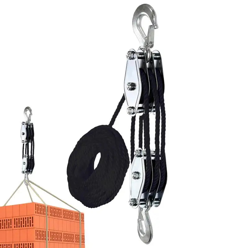 270 Rotatable Rope Pulley Block Zinc Alloy Hook Handheld Crane Heavy Duty Polyethylene Rope Pulley Hoist Manual Lifting Device