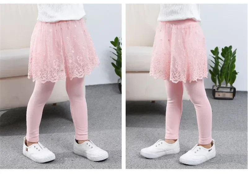 Baby Girls Leggings Kids Lace Princess Skirt Pants Spring Autumn Children Cotton Trousers 1-8 Years Girl Solid Color Leggings