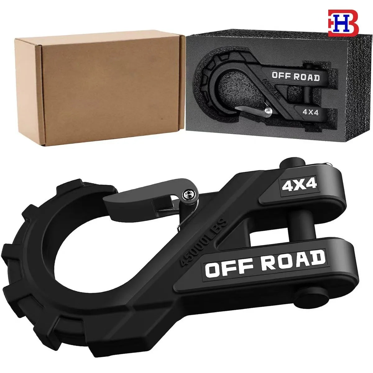 3/8 "heavy-duty trailer hook forged steel, maximum load capacity of 20t, equipped with rubber protector, trailer U-shaped clamp,