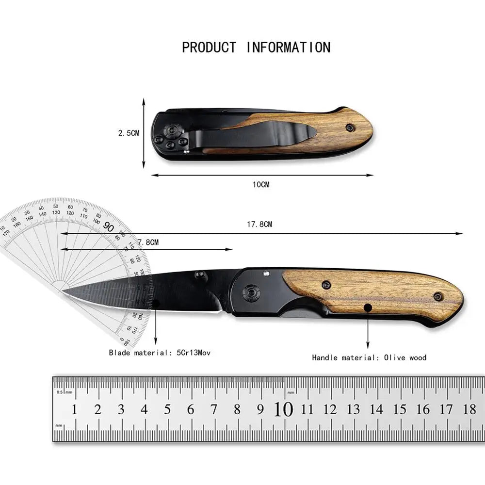 Ourdoor Survival Pocket Folding Knife Wood Handle Titanium Finish Blade Tactical Knifes EDC Hunting Self Defense Knives