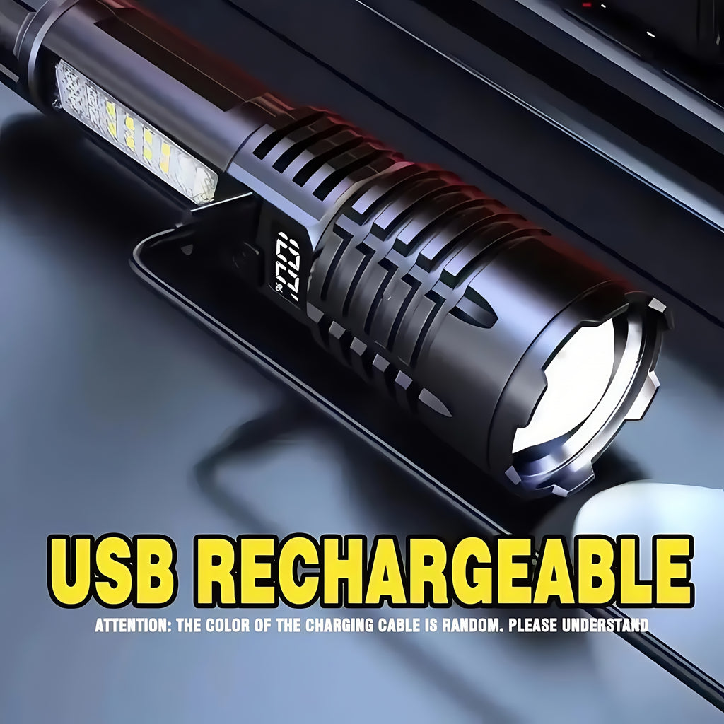 2PACKS High Lumens Rechargeable LED Flashlights Ultra-Bright Flashlights 5 Modes with COB Light Tactical Accessories Zoom-able Torch Handheld Digital Display Flashlight for Outdoor Fishing Survival Hunting Camping Gear And Eq
