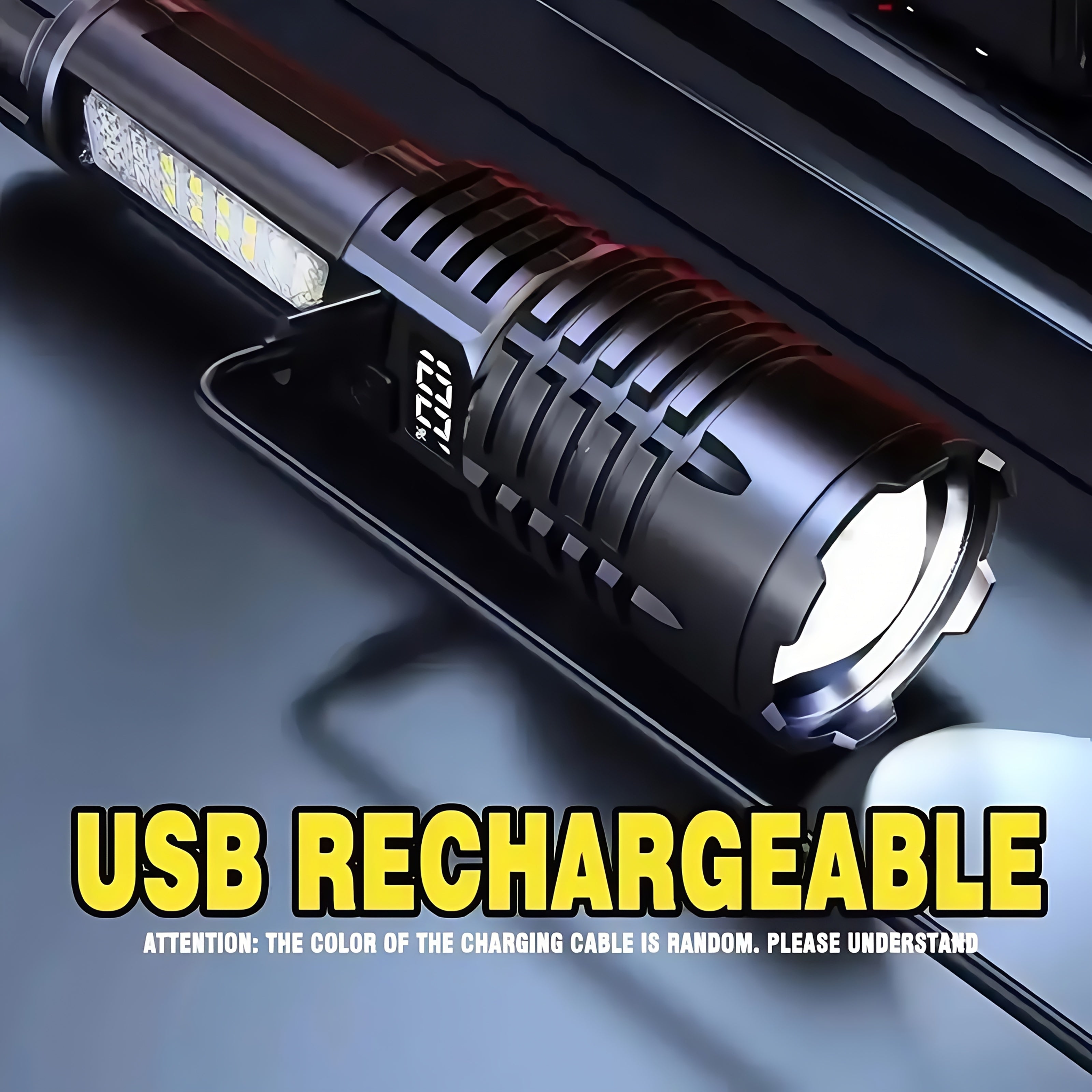 2PACKS High Lumens Rechargeable LED Flashlights Ultra-Bright Flashlights 5 Modes with COB Light Tactical Accessories Zoom-able Torch Handheld Digital Display Flashlight for Outdoor Fishing Survival Hunting Camping Gear And Eq