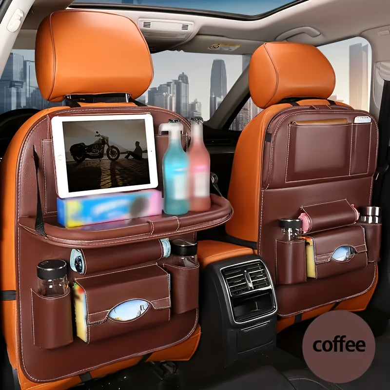 [Deluxe Car Organizer Kit] Premium Quality Deluxe Car Back Seat Organizer Kit | Foldable Dining Table, Kick Mats, Cup Holder, Tissue Box, Laptop Tray, Car Eating Tray & Umbrella Holder - Easy Install, Space-Saving for Family