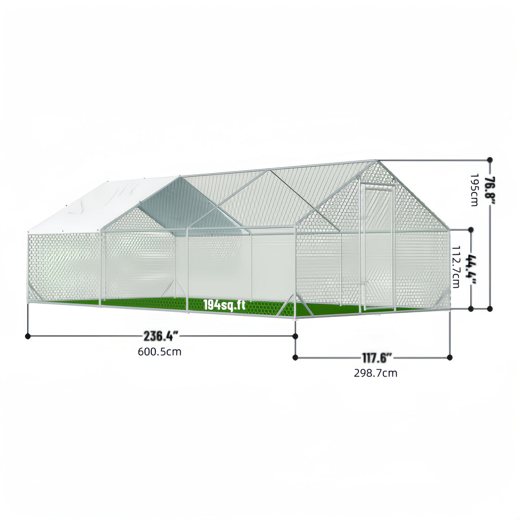 Large Metal Dog Cage & Chicken Coop with Walk-In Access, Spire Roof & Anti-UV Cover - Durable Outdoor Poultry Pen for Backyard Farm, Small Animals, Dogs - Weather-Resistant Design, Weatherproof Construction, Chicken Coop Acce