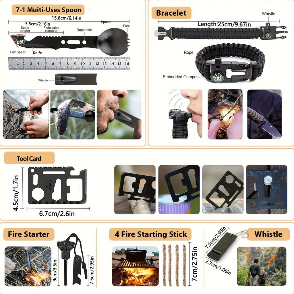 252pcs Survival Gear Kit - All-in-One Emergency Supply Set With MOLLE-Compatible Bag And Emergency Tent - Essential For Earthquakes, Hiking, Hunting, And Outdoor Adventures - Great Gift For Him And Her
