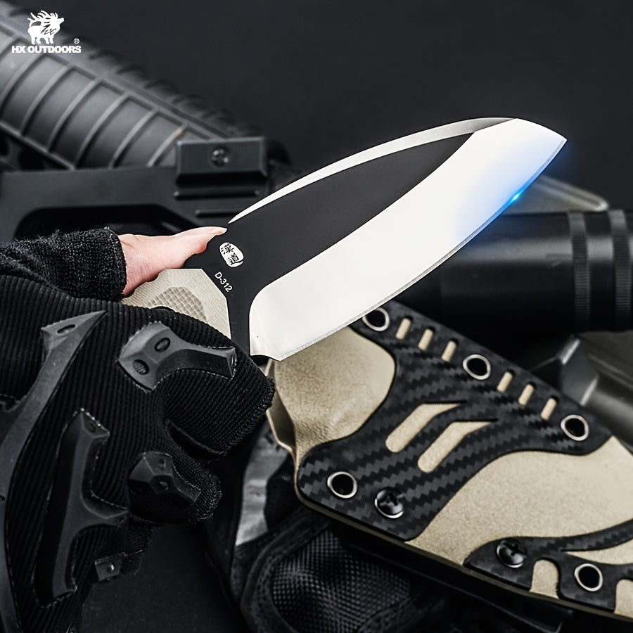 HX Outdoors Hand-Forged Survival Knife - Full-Tang Blade, Sharp Multi-Functional Outdoor Straight Knife with Black Sheath-like Keel, Heavy-Duty for Camping, Hunting, Fishing, Bushcraft & Kitchen Use - Compact Portable Fixed B