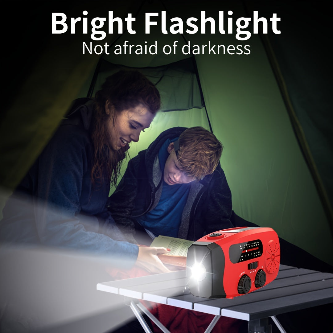Emergency Radio: Solar-Powered, Power Bank, Hand Crank, AM/FM NOAA Portable Weather Radio, 2000 MAh Mobile Power, USB Charging, Solar, With LED Flashlight, Hurricane, Survival Gear