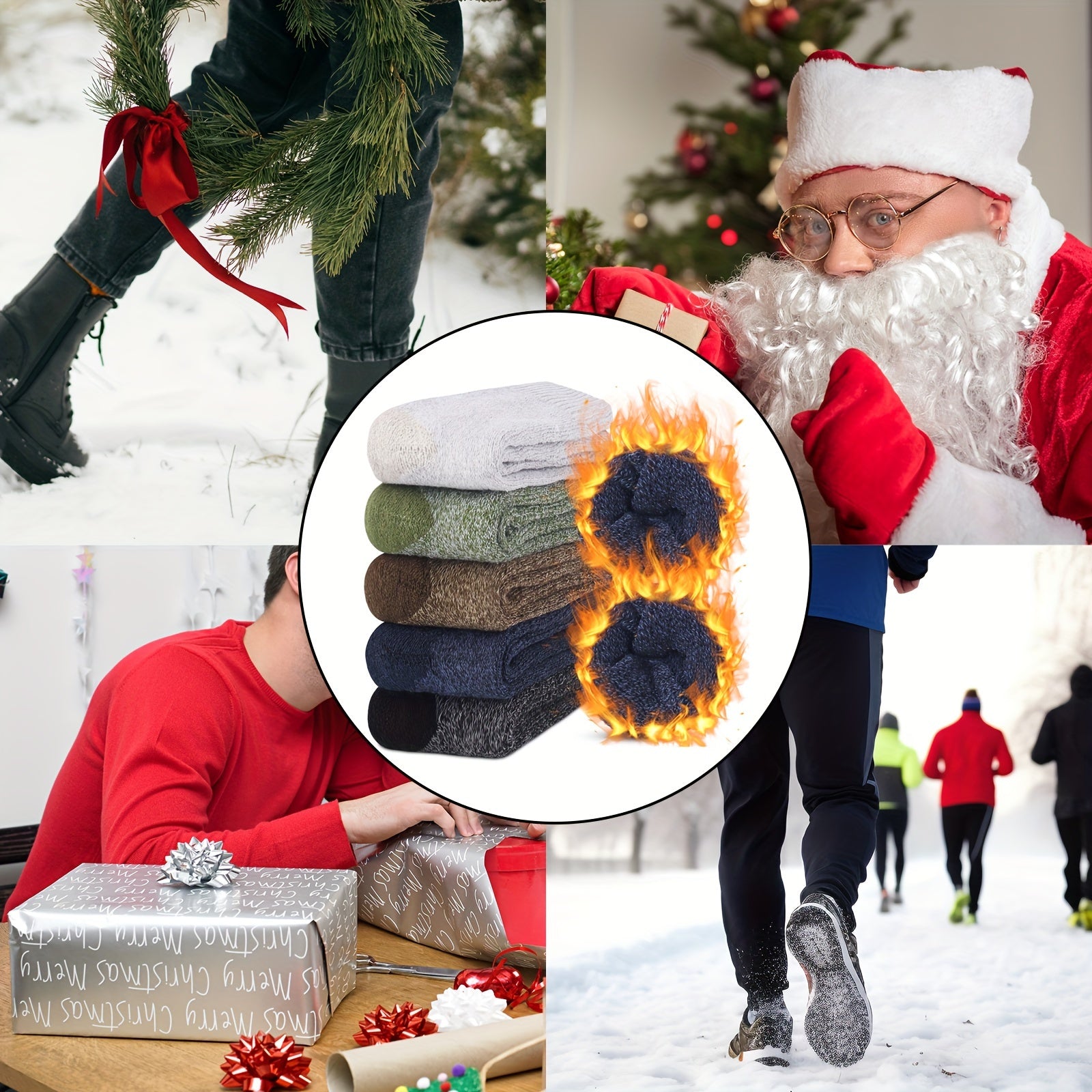 [Customer Favorite] 5pcs Cozy Thermal Socks for Men & Women - Warm, Thick Winter Crew Socks with High Elasticity, Soft Knit Fabric - Perfect for Hiking, Fishing & Christmas Gifts